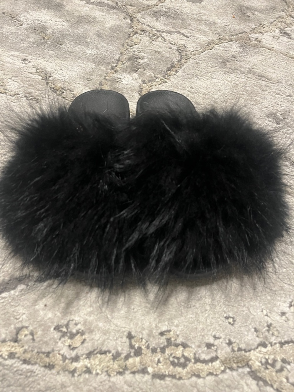 Plush Black Faux Fur Slide Sandals